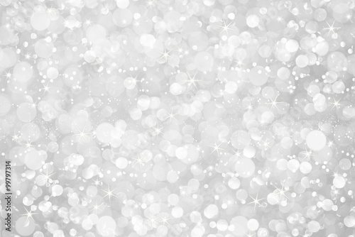 white silver glitter bokeh with stars abstract background