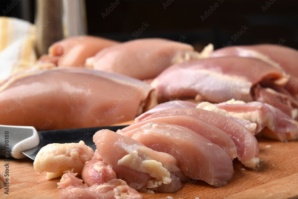 Sliced raw chicken Sliced raw chicken