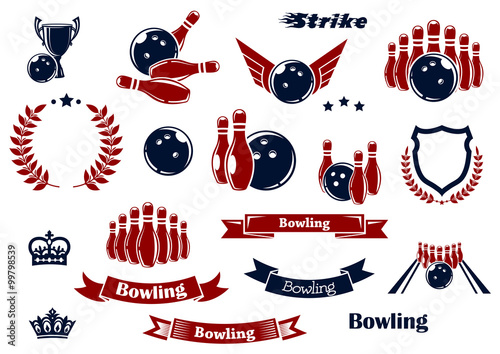 Bowling sport items and design elements