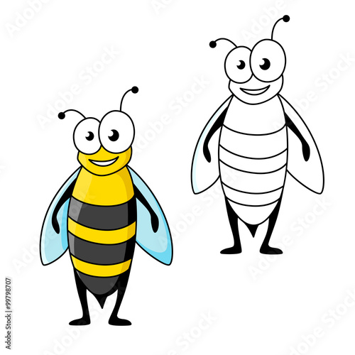 Smiling cartoon black and yellow striped wasp