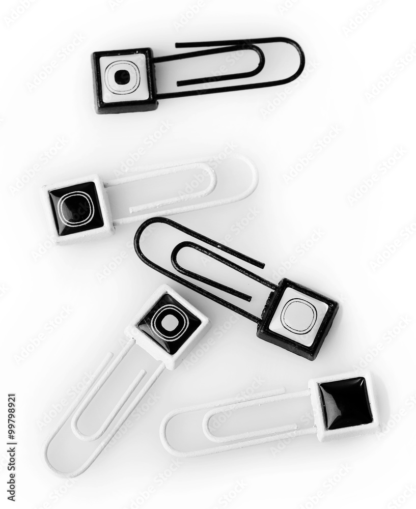Collection of black-white paper clips, isolated on white Collection of black-white paper clips, isolated on white