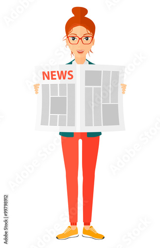 Reporter reading newspaper.