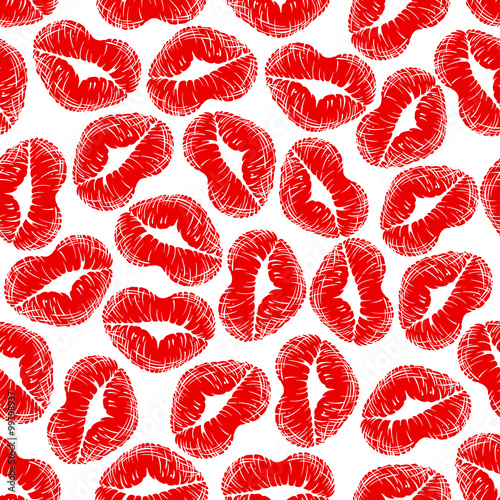 Red heart shaped lips prints seamless pattern