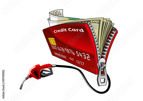 Credit card with pump nozzle and money