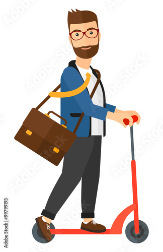 Man riding on scooter.