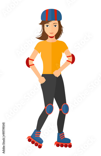 Sporty woman on rollerblades.