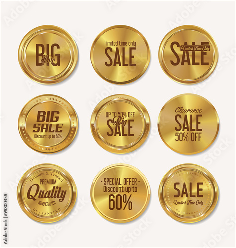 Sale retro vintage golden badges and labels