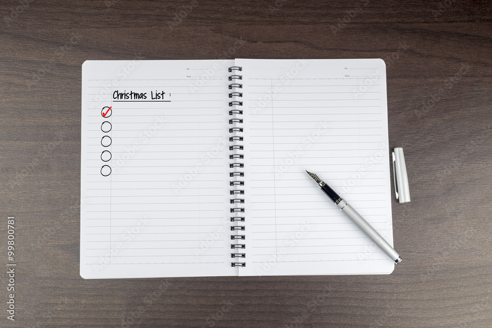 Christmas list with the first option checked on notepad Christmas list with the first option checked on notepad