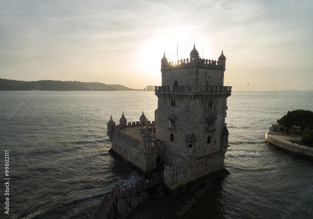 Aerial view of Belem Tower, in Lisbon, Portugal