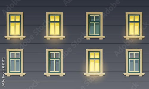 Retro Building Facade At Night