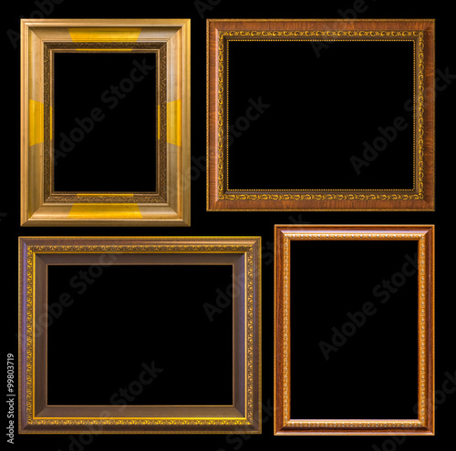 Gold frame Elegant vintage Isolated on black background