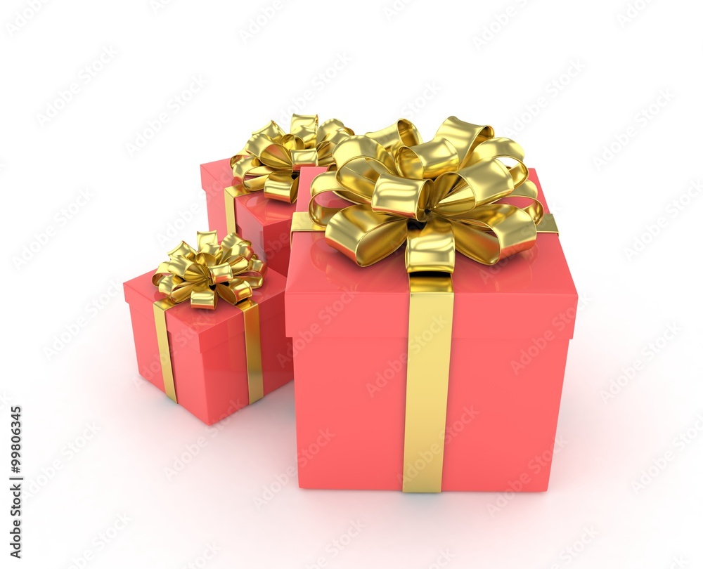 three gift boxes with bows isolated on white three gift boxes with bows isolated on white
