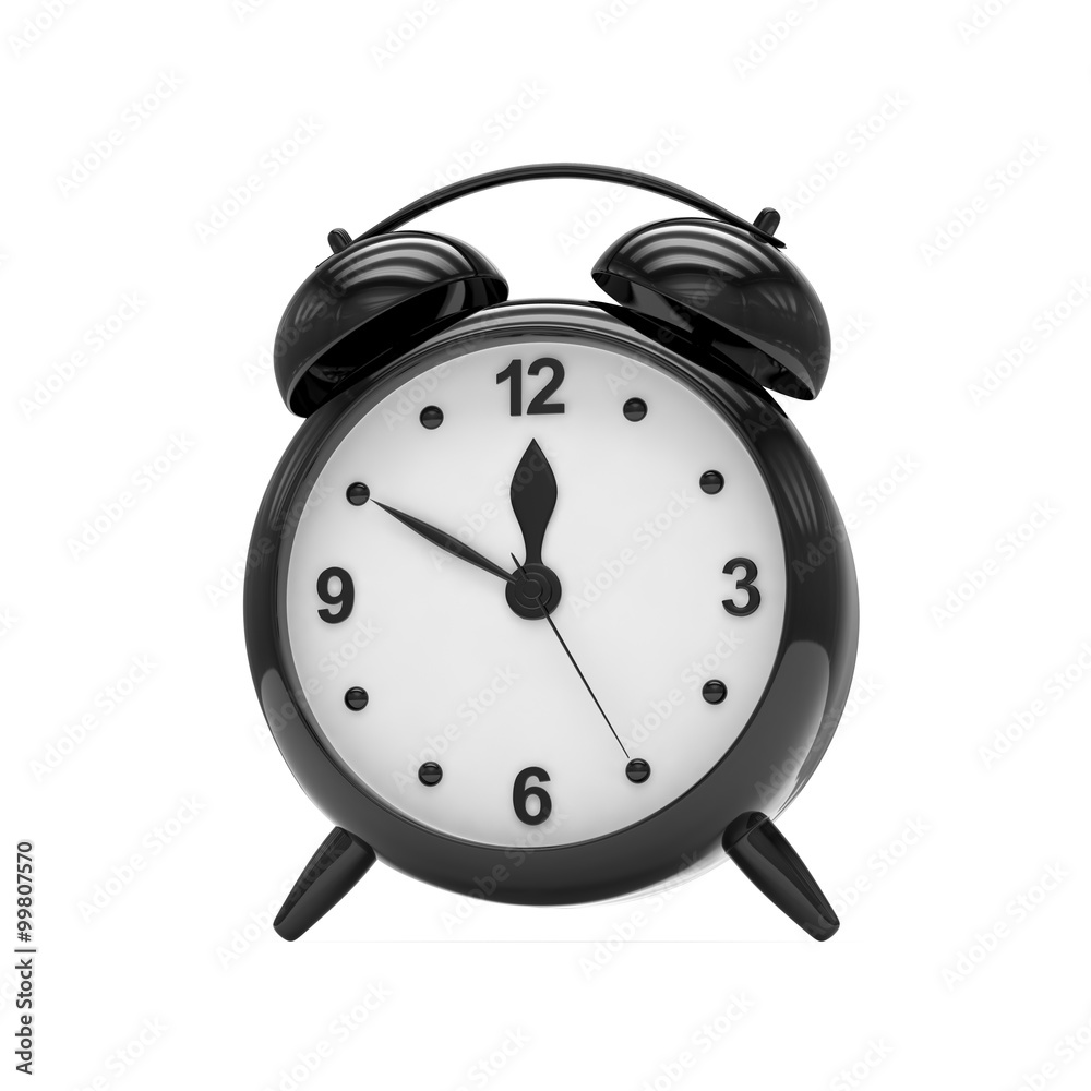 Black alarm clock on white