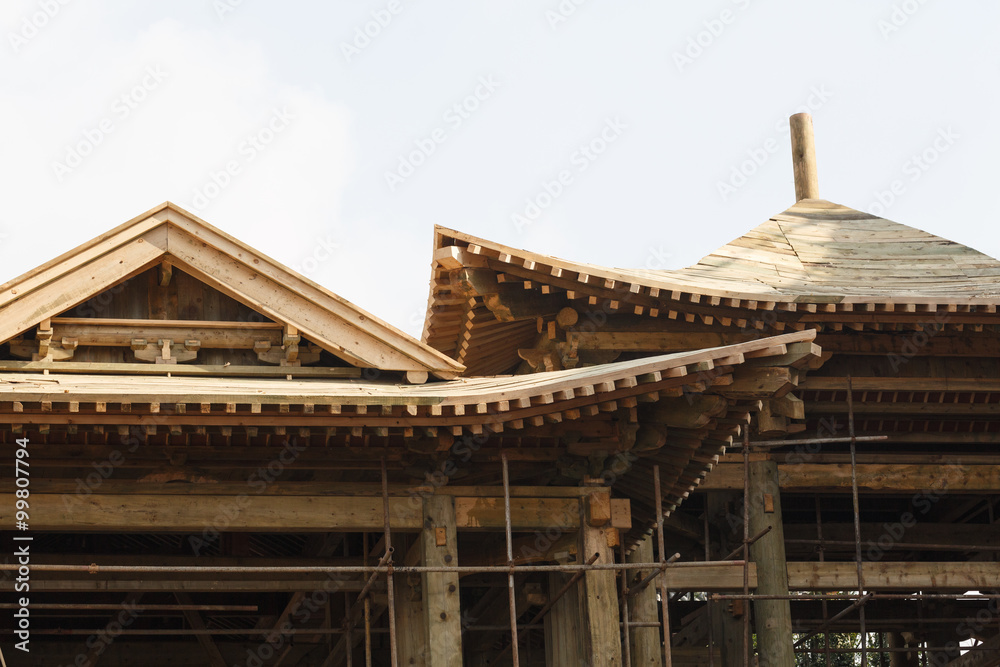 China ancient architecture being built,