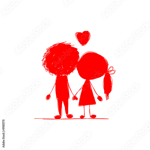 Couple in love together, valentine sketch for your design