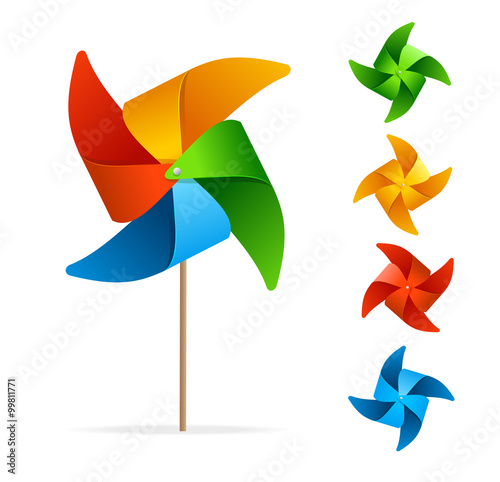 Colorful Windmill Set. Vector