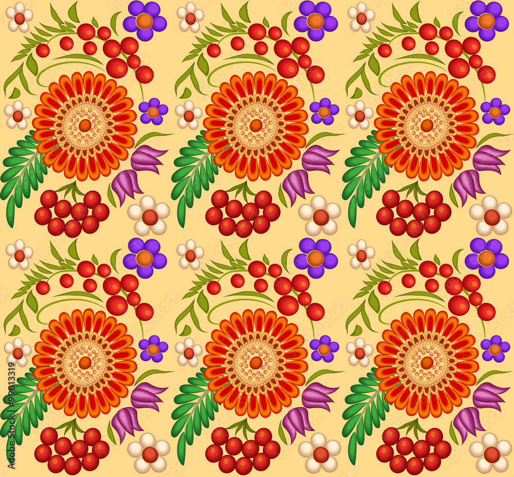 illustration background painted with flowers and berries