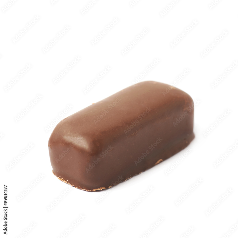Chocolate coated candy bar isolated