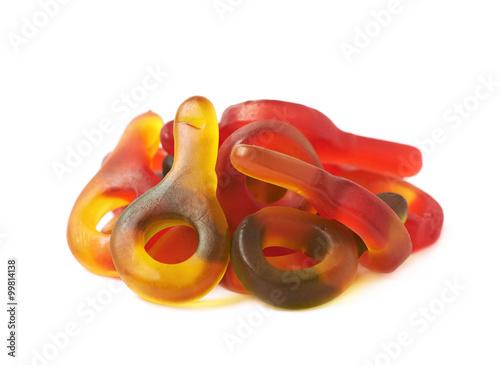 Pile of gelatin based candies isolated