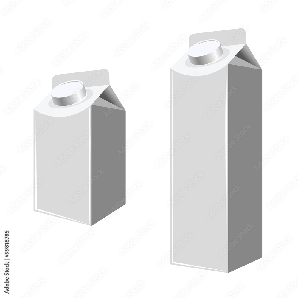 Blank Milk And Juice Carton Packages Isolated On White. Blank Milk And Juice Carton Packages Isolated On White.