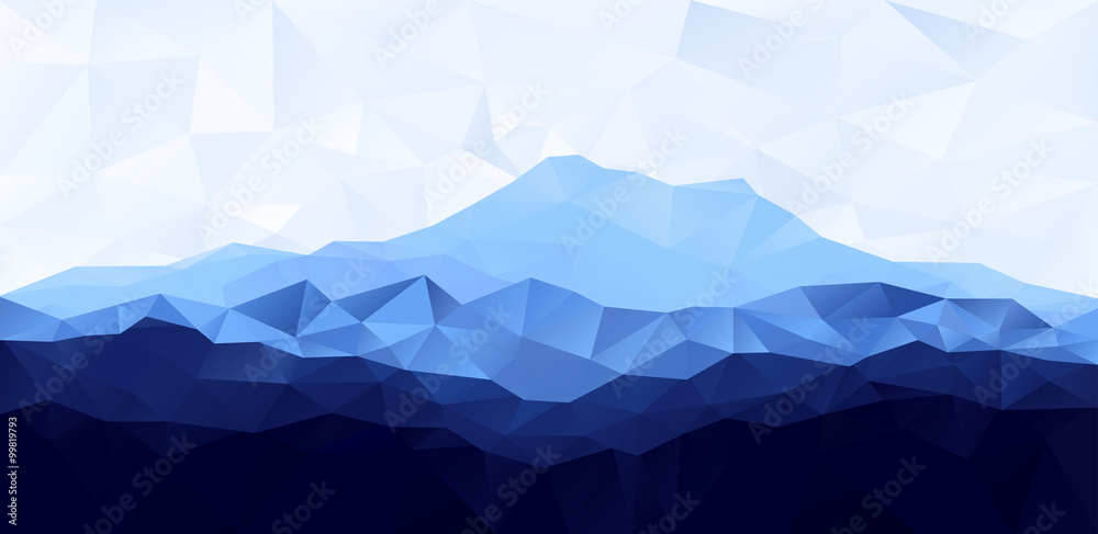 Triangle low poly polygon geometrical background with blue mountain - obrazy, fototapety, plakaty 
