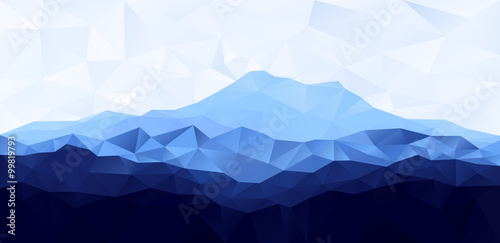 Triangle low poly polygon geometrical background with blue mountain