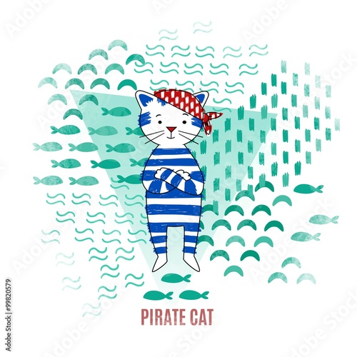 Cute cat pirate vector illustration
