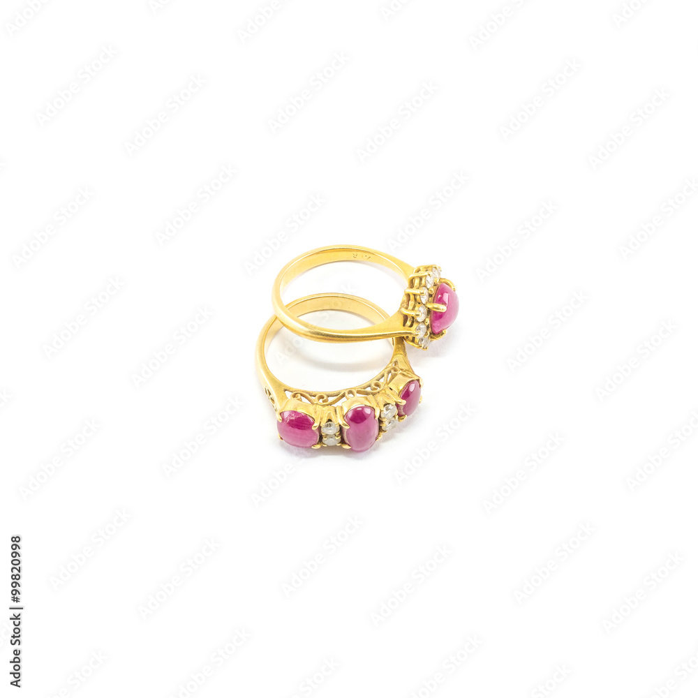 Closeup beautiful pink pebble ring isolated on white background Closeup beautiful pink pebble ring isolated on white background