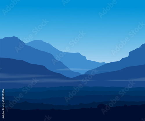 Landscape with huge blue mountains 