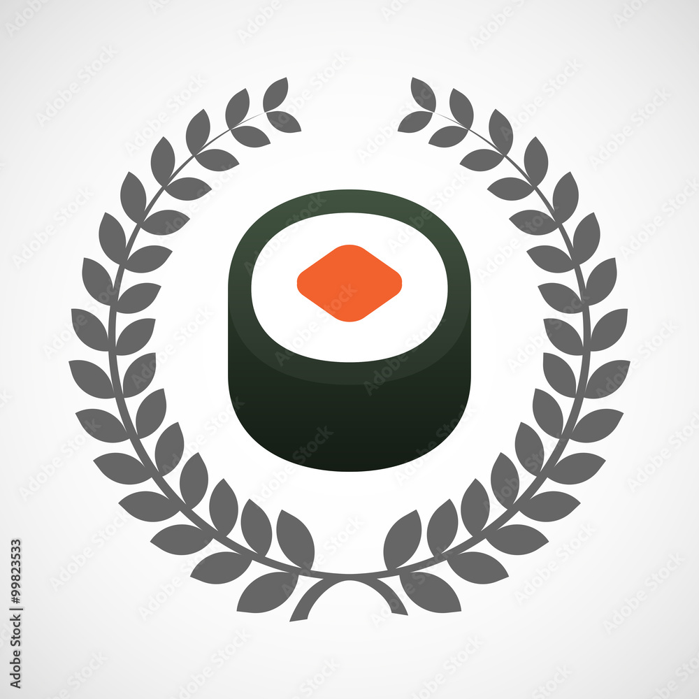 Isolated laurel wreath icon with a piece of sushi maki Isolated laurel wreath icon with a piece of sushi maki