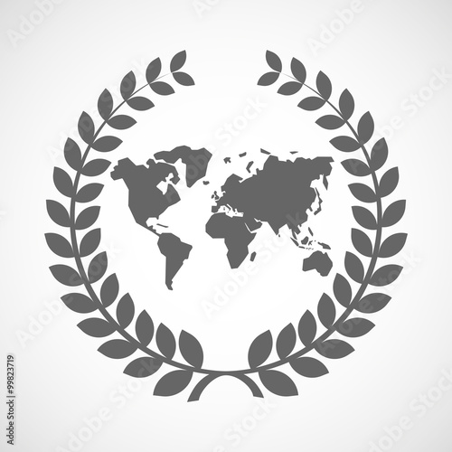 Isolated laurel wreath icon with a world map
