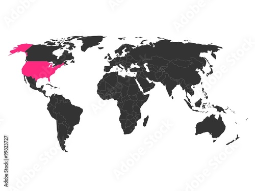 World map with highlighted United States of America