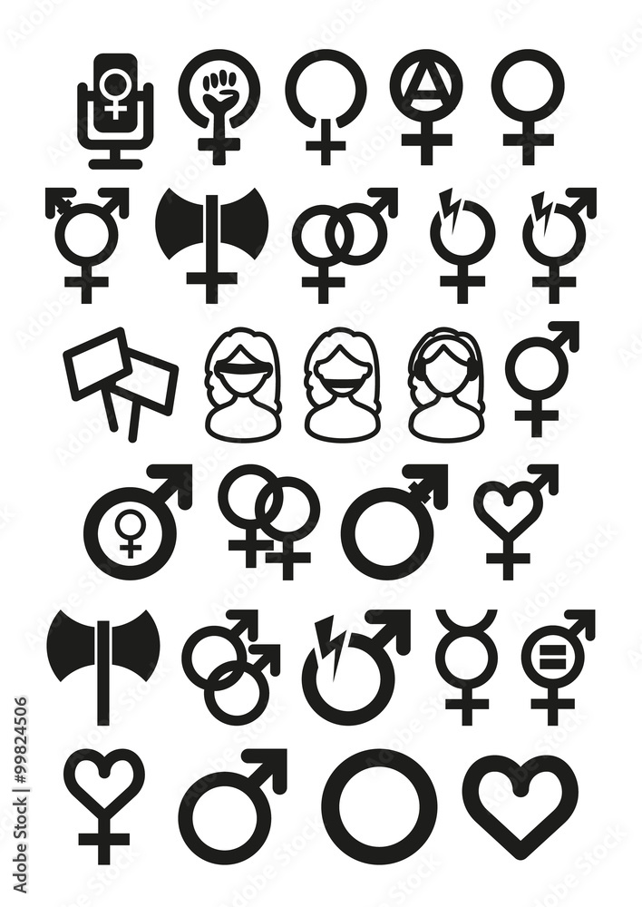Gender and Feminism icon set outlined Gender and Feminism icon set outlined