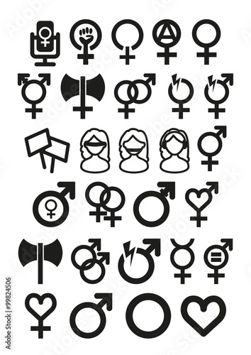 Gender and Feminism icon set outlined
