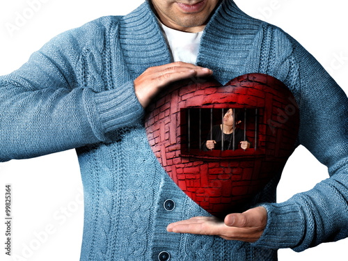 woman prisoner of stalker heart and love concept