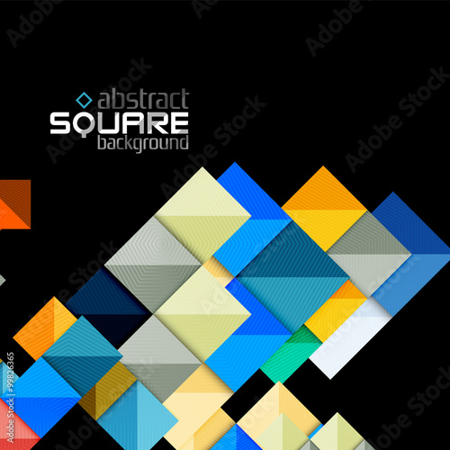 Glossy color squares on black. Geometric abstract background