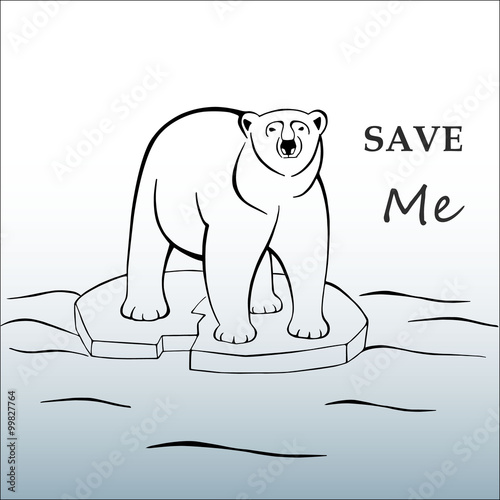 Wite bear  on an ice floe.Vector.