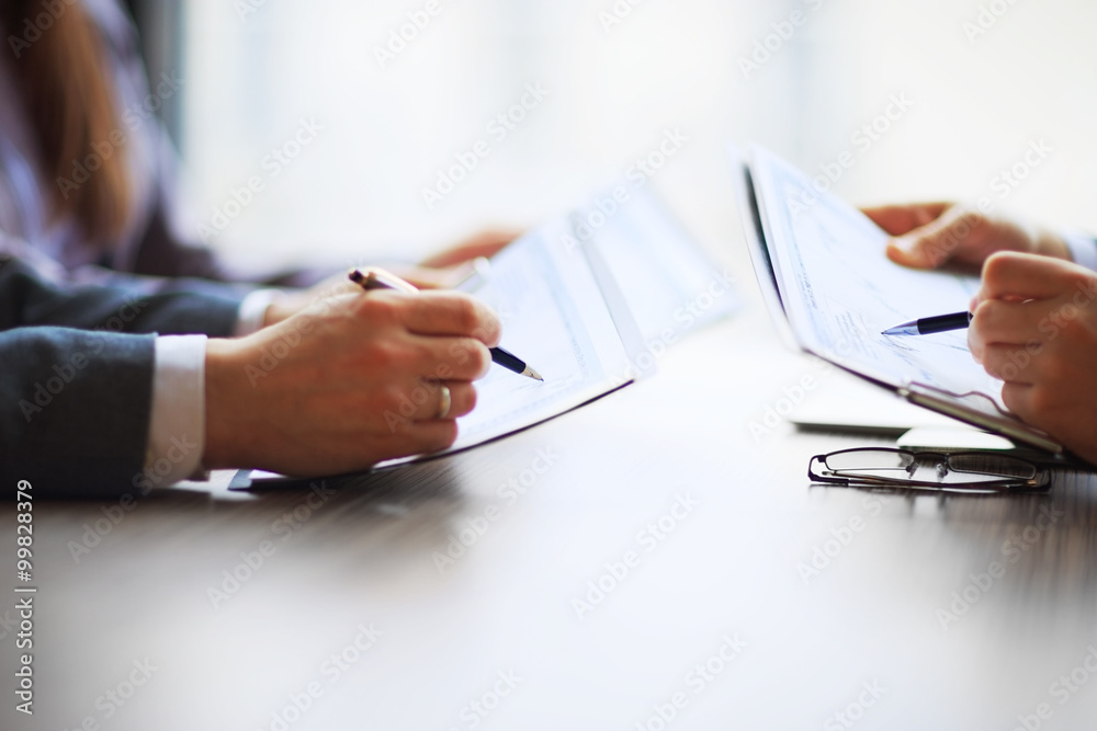 Fototapeta premium Banking business or financial analyst desktop accounting charts, pens indicates graphics