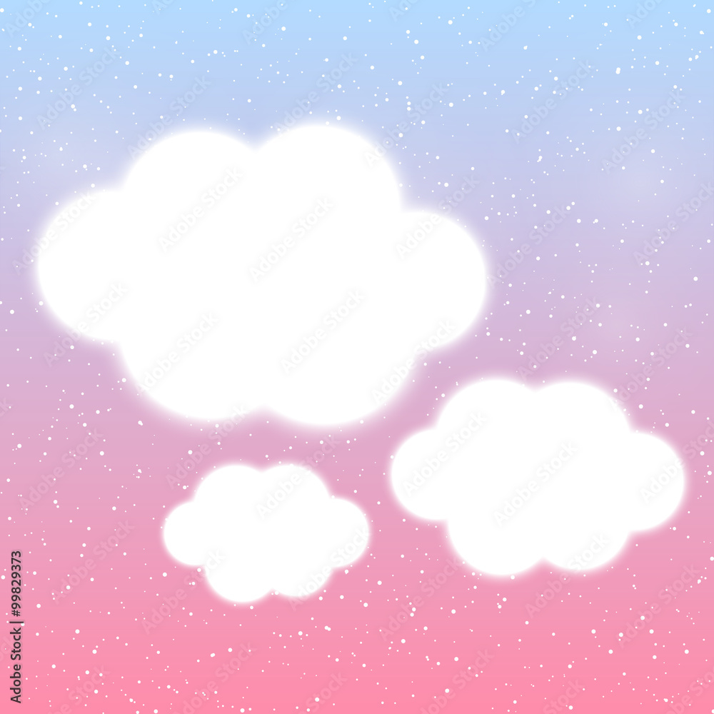 Shiny clouds on blue and pink background