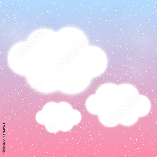 Shiny clouds on blue and pink background