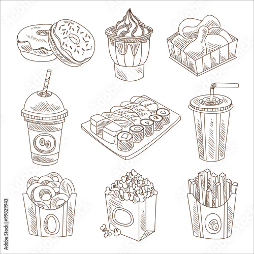 Fast Food Doodle Vector Set