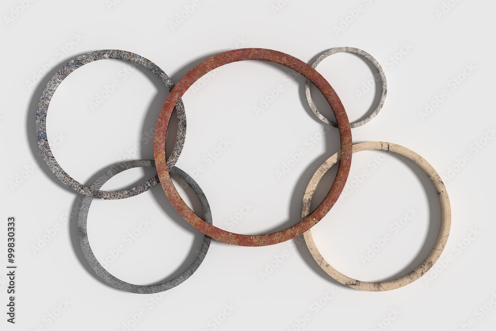 Five rusty circles on white background Five rusty circles on white background
