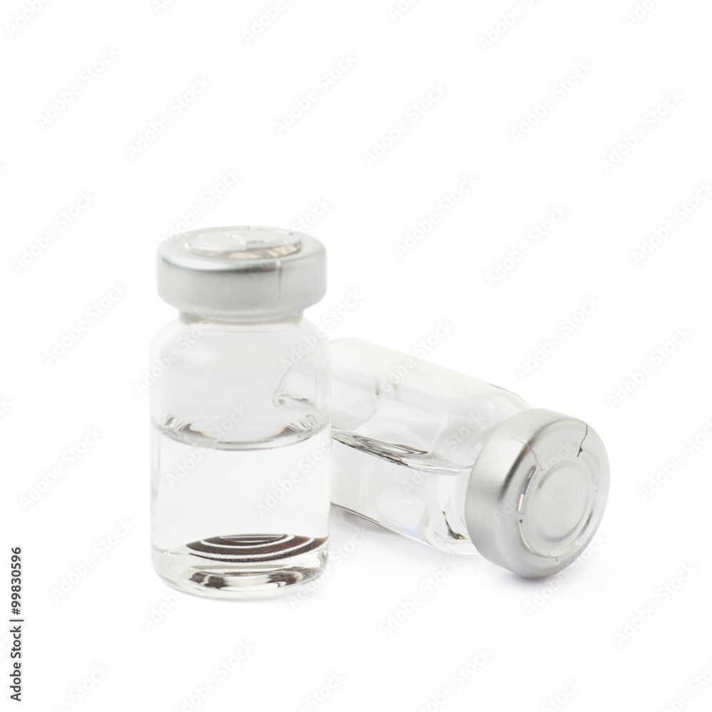 Glass flask with an eye lenses isolated Glass flask with an eye lenses isolated