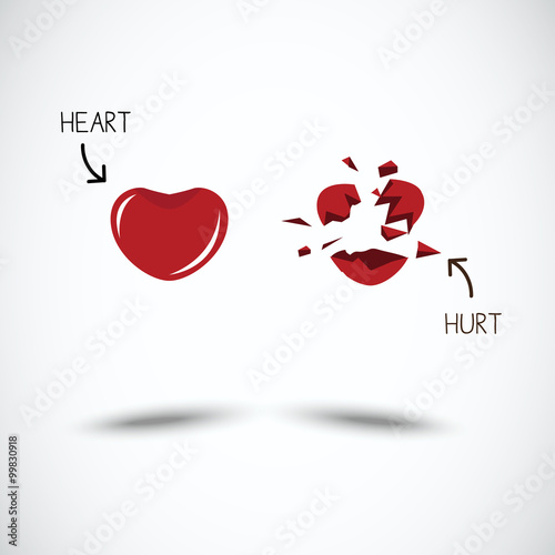 hearts and broken heart. love and hurt - vector