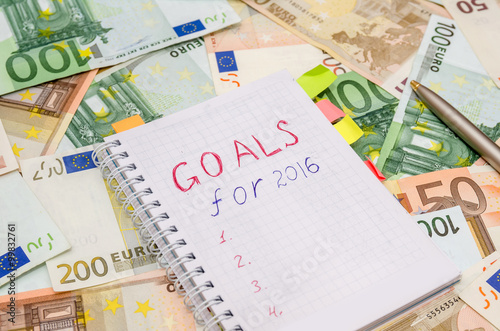 Картината върху платно resolutions for new year 2016 with euro bills