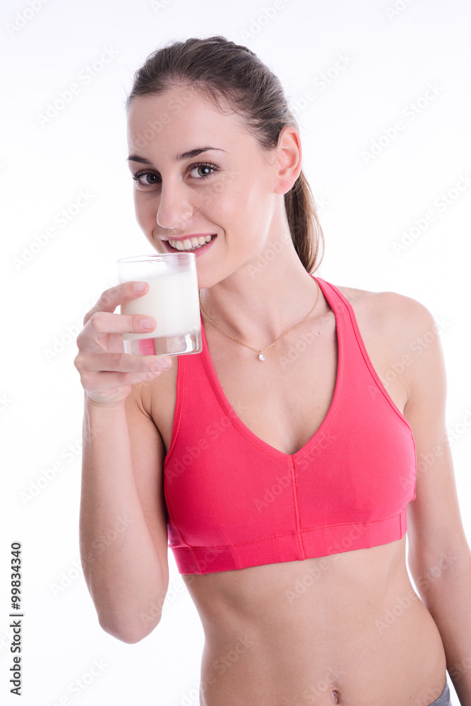 cheerful young woman drinking milk cheerful young woman drinking milk