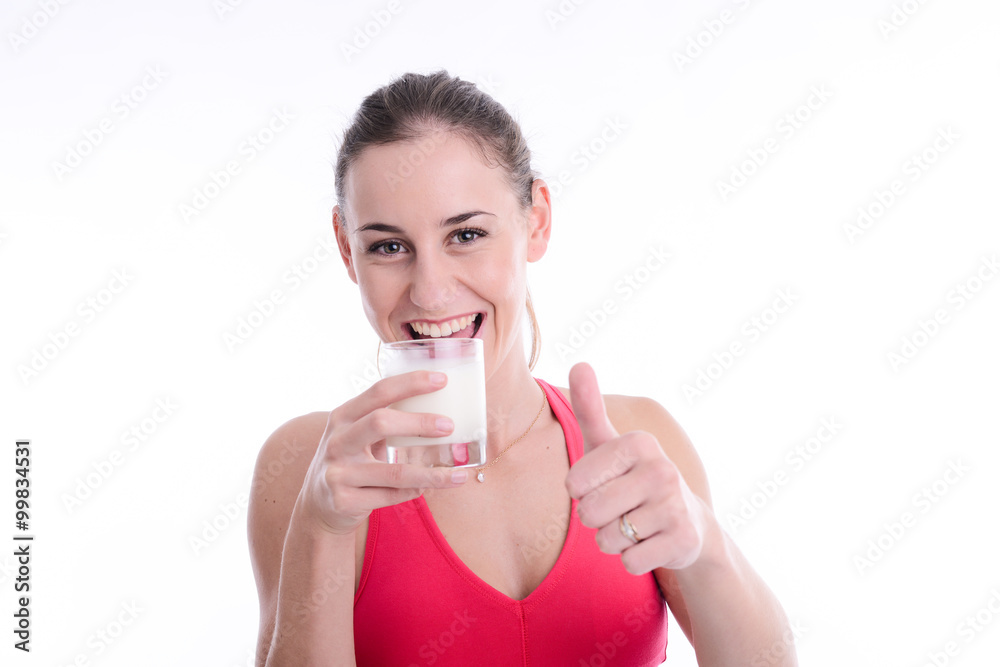cheerful young woman drinking milk cheerful young woman drinking milk