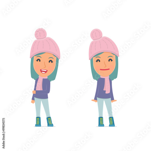 Funny Character Winter Girl in confident and shy poses