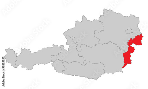 Österreich - Burgenland (Vektor in Rot)