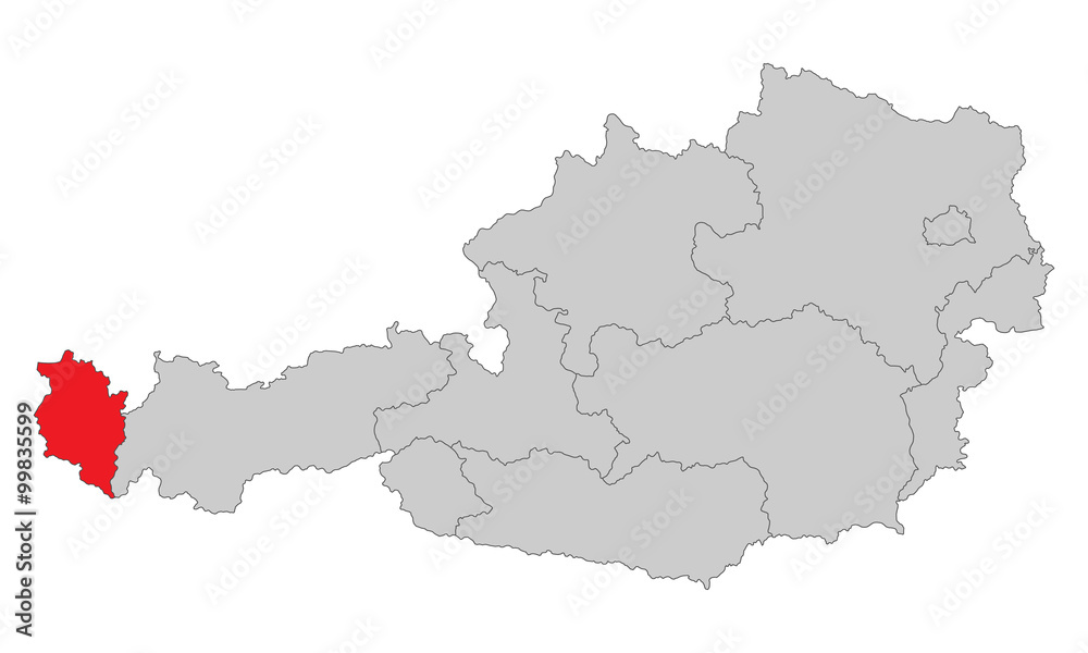 Österreich - Vorarlberg (Vektor in Rot)